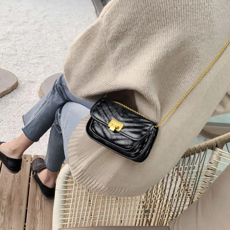 Simvay Clos Cow Leather Shoulder Bag Crossbody Bag Small Size Women's Midnight Black-1