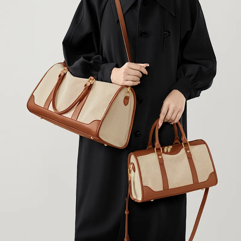Simvay Clos Fabric With Synthetic Leather Handbag Crossbody Bag Travel Bag Regular Women's Apricot-3