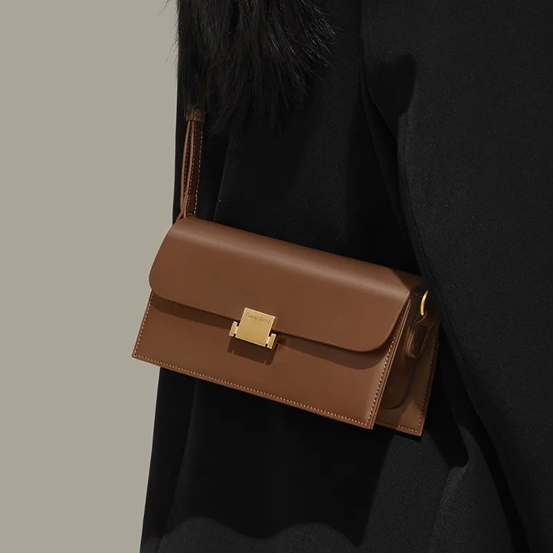 Simvay Clos Cow Leather With Synthetic Leather Shoulder Bag Crossbody Bag French Shoulder Bag Small Size Women's Brown-1