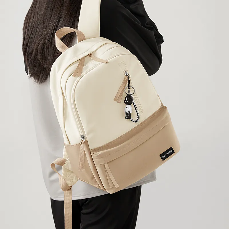 Simvay Clos Fabric Backpack Canvas Bag Backpack Large Size Women's Ecru-3