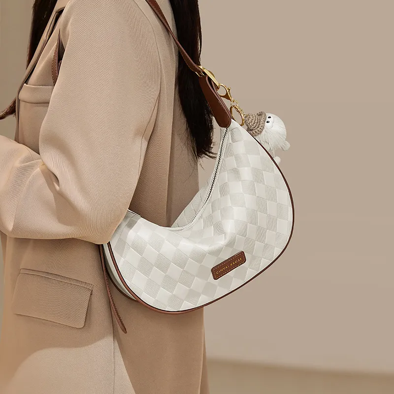 Simvay Clos Cow Leather With Synthetic Leather Crossbody Bag Dumpling Bag Small Size Women's Ecru-2