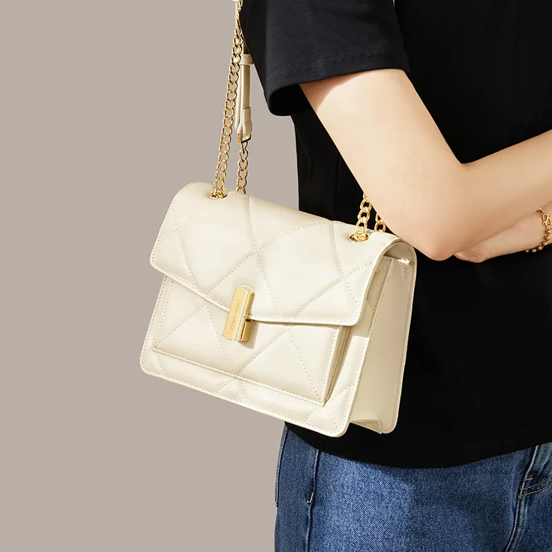 CinvaiKrose Cow Leather With Synthetic Leather Shoulder Bag, Crossbody Bag Women's White/Black-2