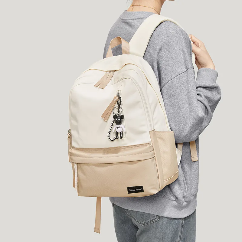 Simvay Clos Fabric Backpack Canvas Bag Backpack Large Size Women's Ecru-6