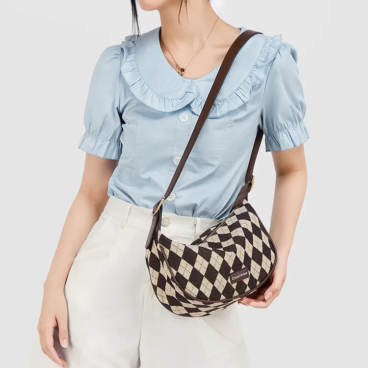 Simvay Clos Canvas With Microfiber Dumpling Bag, Crossbody Bag, Shoulder Bag Small Size Women's Coffee-7