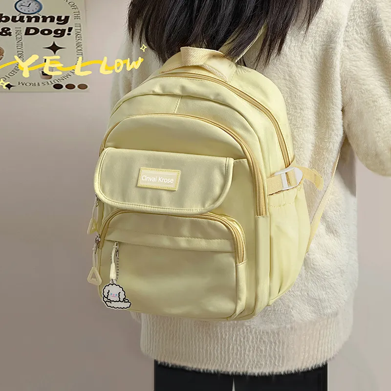 Simvay Clos Fabric Backpack Large Size Women's Custard-4