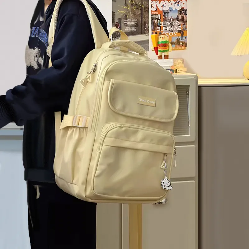 Simvay Clos Fabric Backpack Large Size Women's Custard-3
