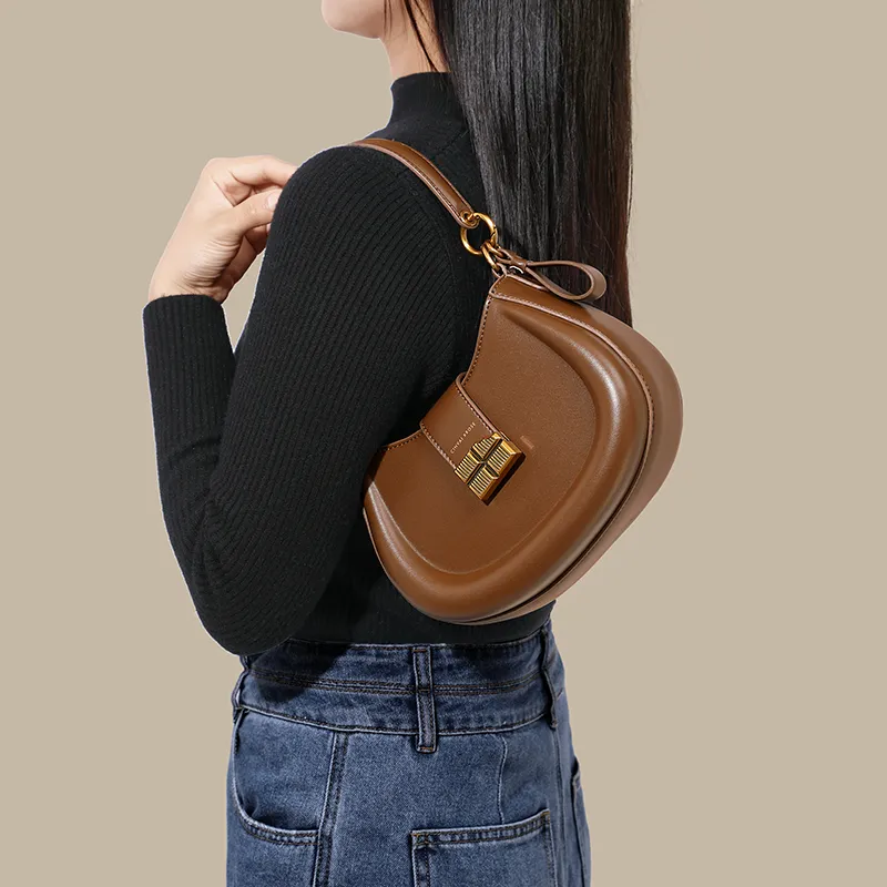 Simvay Clos PU Saddle Bag Shoulder Bag Crossbody Bag Handbag Small Size Women's Ecru/Brown/Black-13