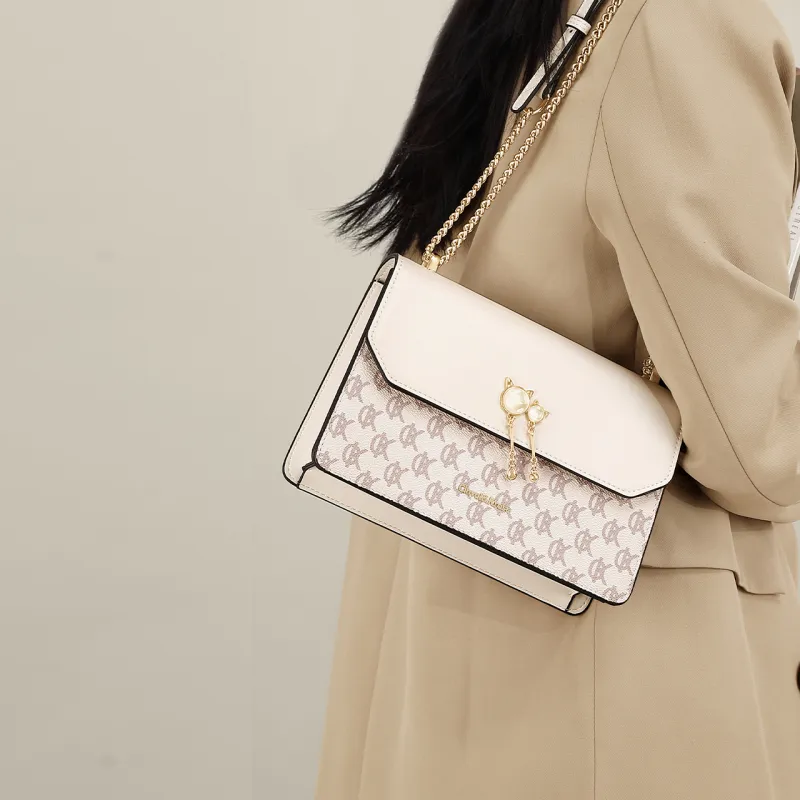 Simvay Clos PVC With Synthetic Leather Shoulder Bag, Crossbody Bag, Small Square Bag Small Size Women's Ecru-3
