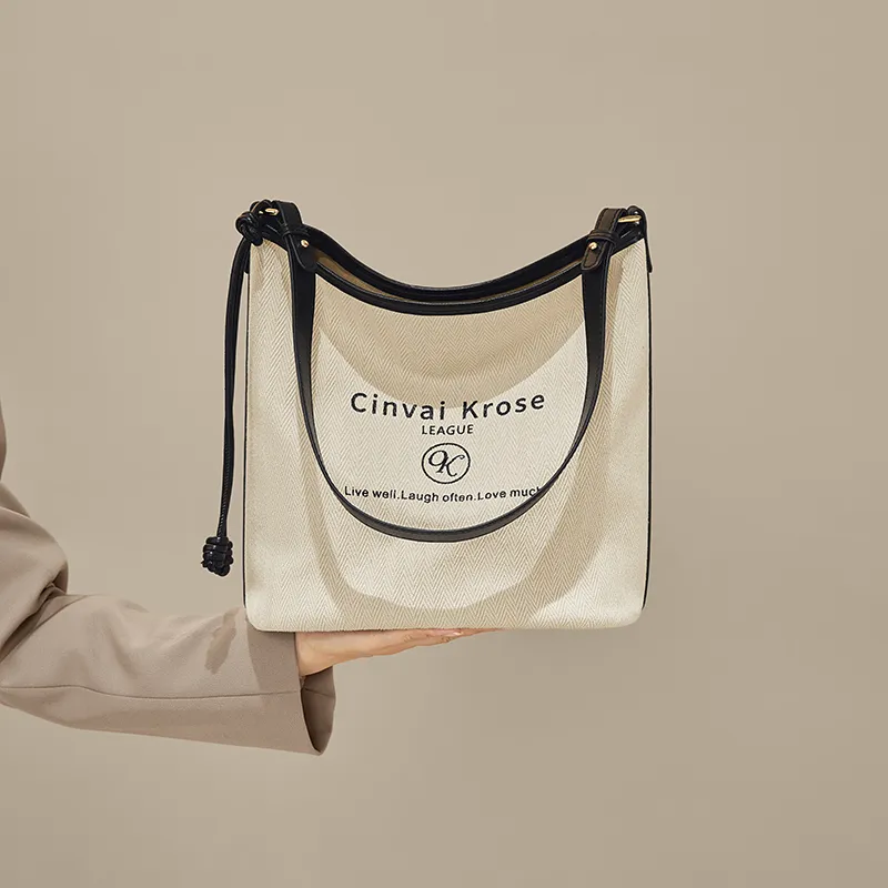 CinvaiKrose Fabric Tote Bucket Bag Shoulder Bag Small Size Women's Ecru-2