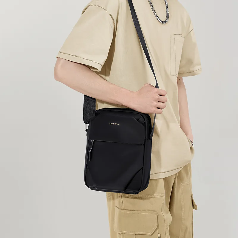 CinvaiKrose Fabric Urban Techwear Messenger Bag Shoulder Bag Crossbody Bag Small Size Men's Black-3