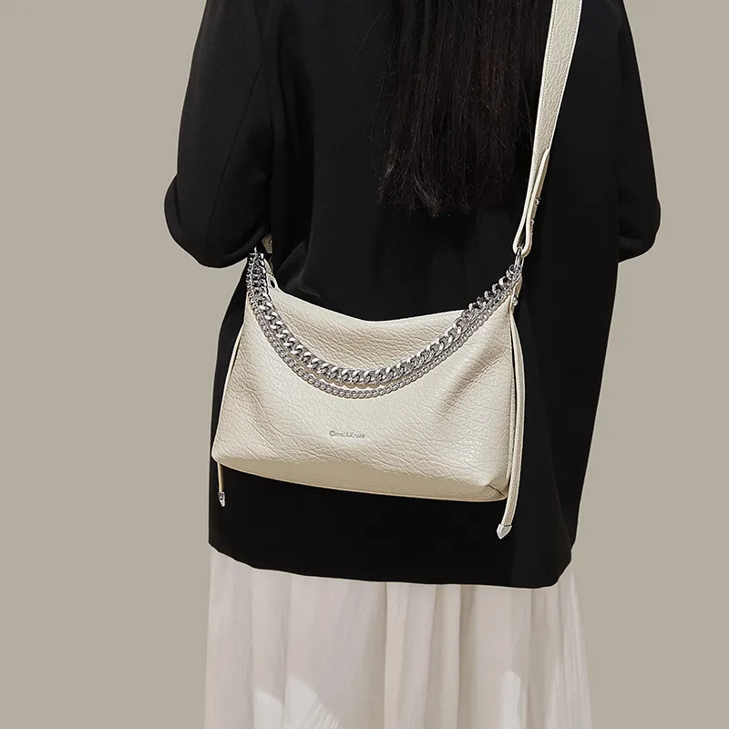 Simvay Clos Cow Leather With Synthetic Leather Shoulder Bag Crossbody Bag Small Size Women's Black/Gray White-11