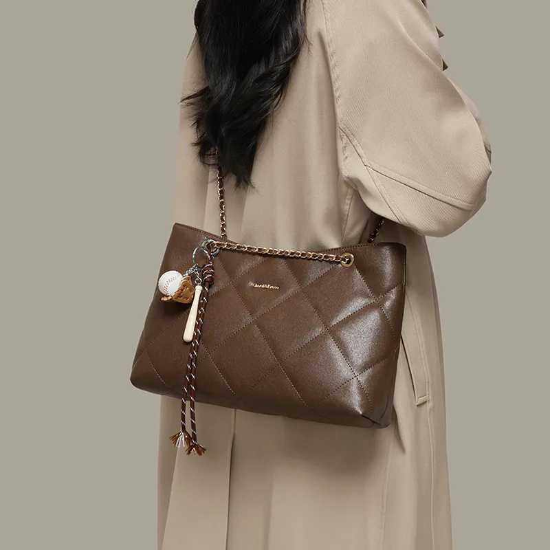 CinvaiKrose Synthetic Leather Shoulder Bag Crossbody Bag Tote Large Size Women's Coffee/Black-4