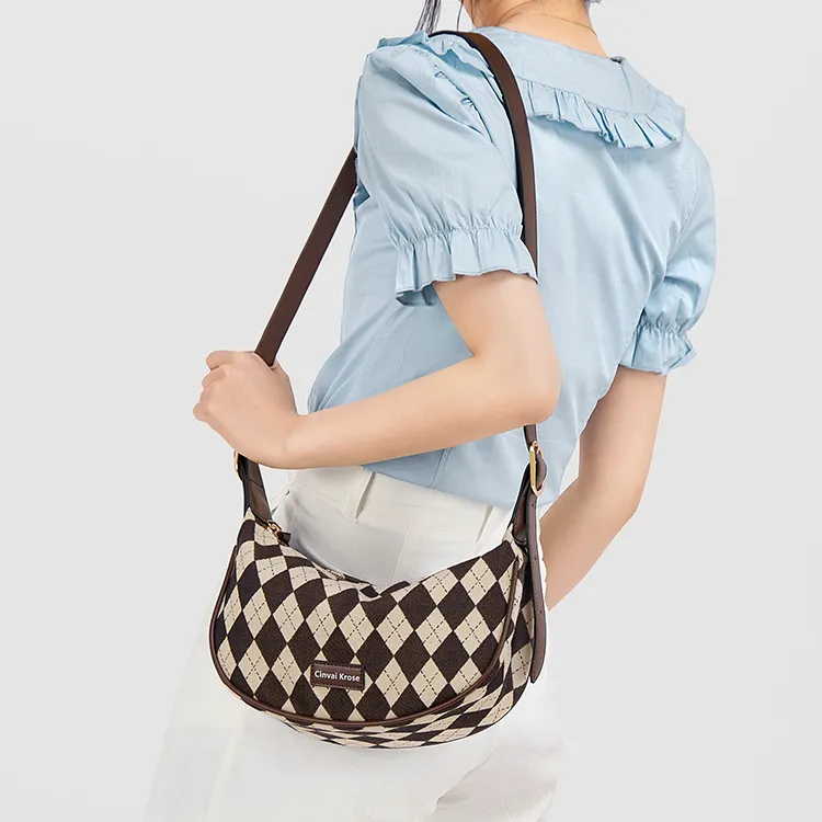 Simvay Clos Canvas With Microfiber Dumpling Bag, Crossbody Bag, Shoulder Bag Small Size Women's Coffee-8