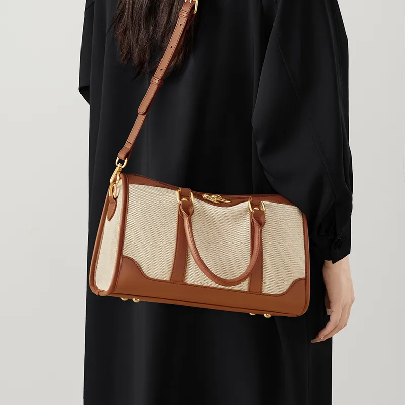 Simvay Clos Fabric With Synthetic Leather Handbag Crossbody Bag Travel Bag Regular Women's Apricot-6