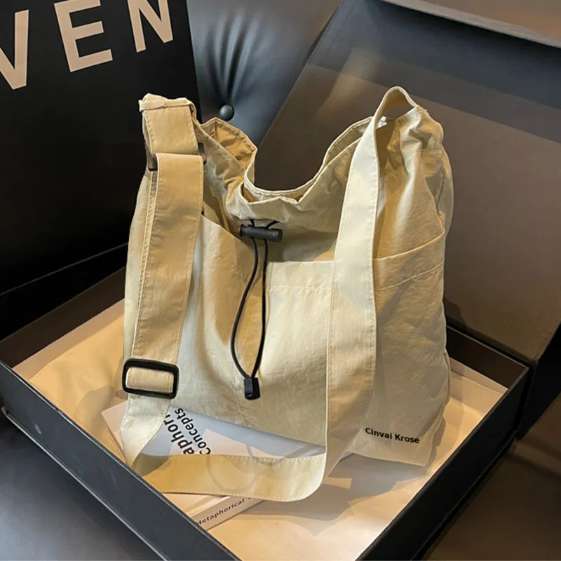 CinvaiKrose Fabric Shopping Bag Tote Bag Shoulder Bag Large Size Women's Ecru/Black-5