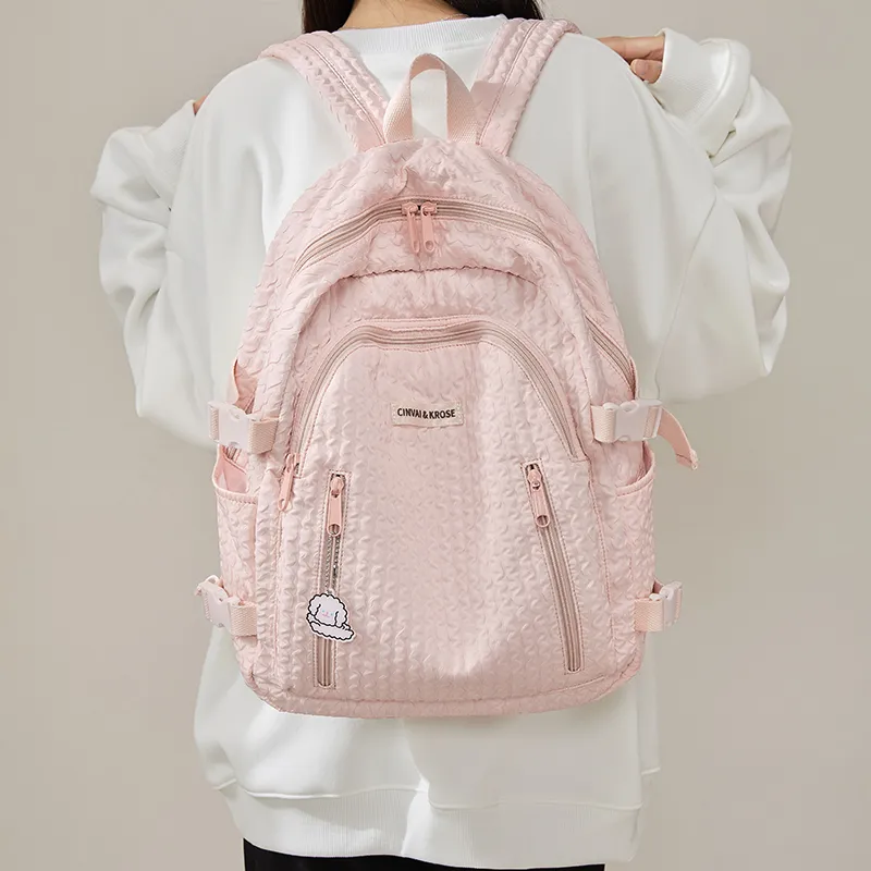 Simvay Clos Fabric Backpacks Backpack Large Size Women's Yellow Bubbles/Pink-12