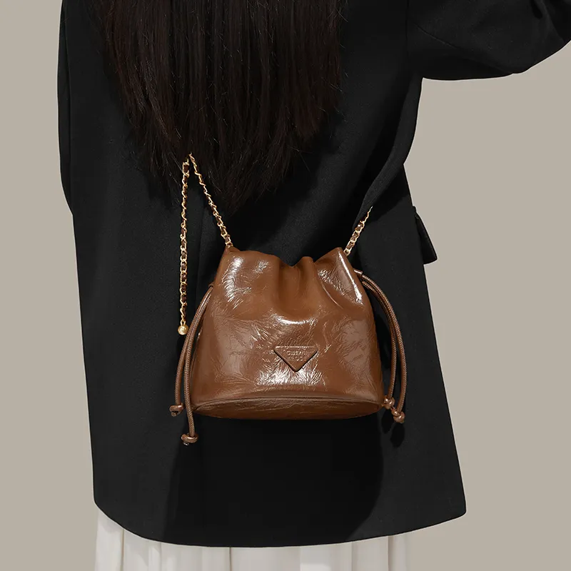 Simvay Clos Cow Leather Shoulder Bag Crossbody Bag Bucket Bag Small Size Women's Black/Brown/White-9