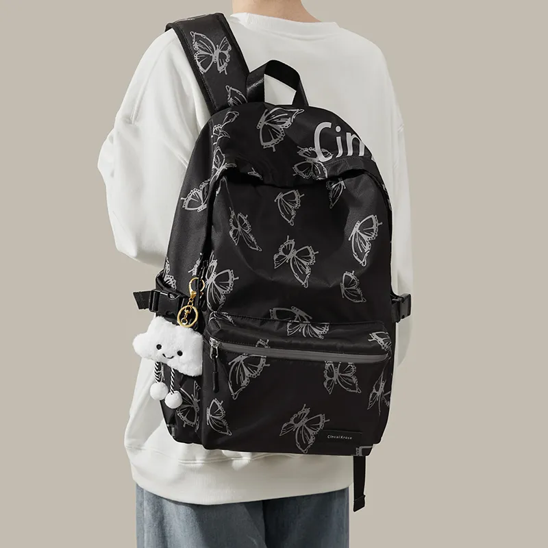 CinvaiKrose Fabric, Synthetic Leather Backpack Large Size Women's Ecru/Black-7