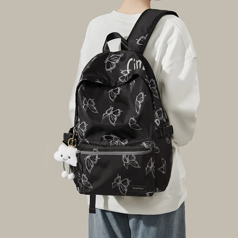 CinvaiKrose Fabric, Synthetic Leather Backpack Large Size Women's Ecru/Black-10