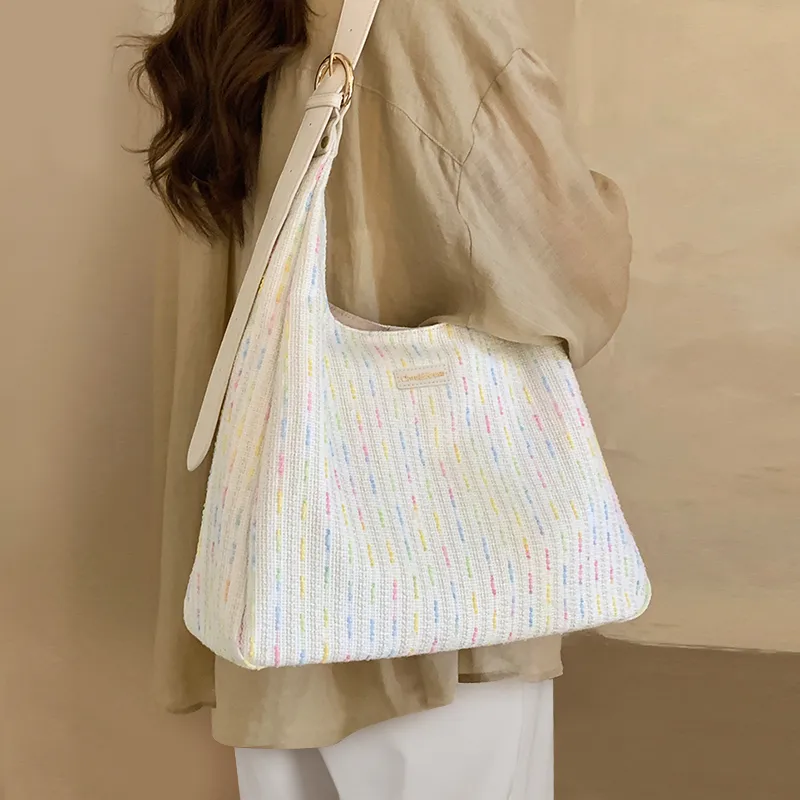 Simvay Clos Fabric With Synthetic Leather Shoulder Bag Crossbody Bag Tote Women's Ecru-3