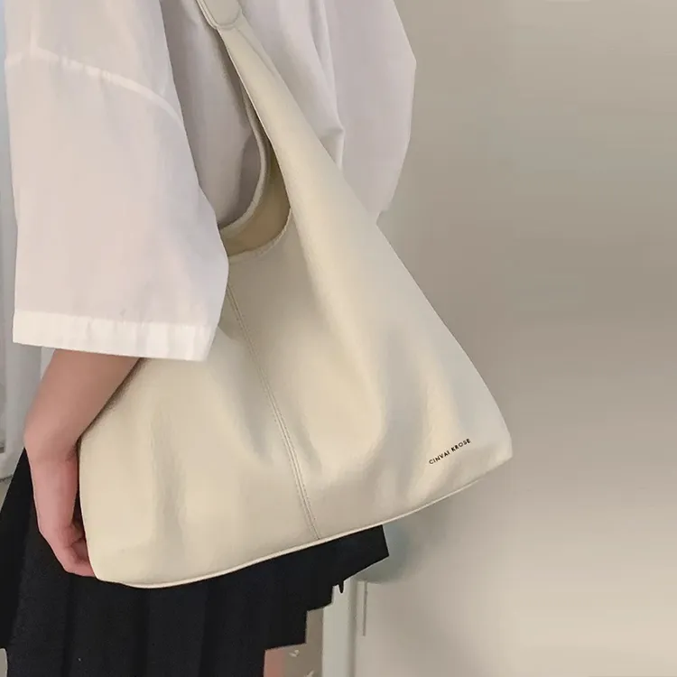 Simvay Clos PU One Shoulder Tote Tote Bag Shopping Bag Shoulder Bag Large Size Women's Ecru/Black/Coffee Brown-3