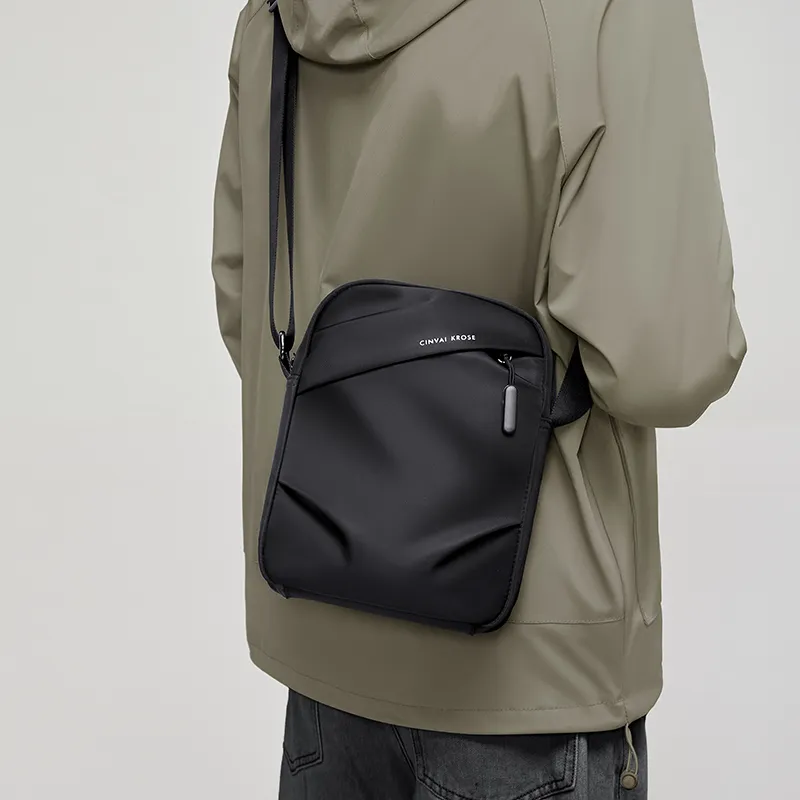 Simvay Clos Fabric One Shoulder Urban Techwear Messenger Crossbody Bag Small Size Men's Black-3