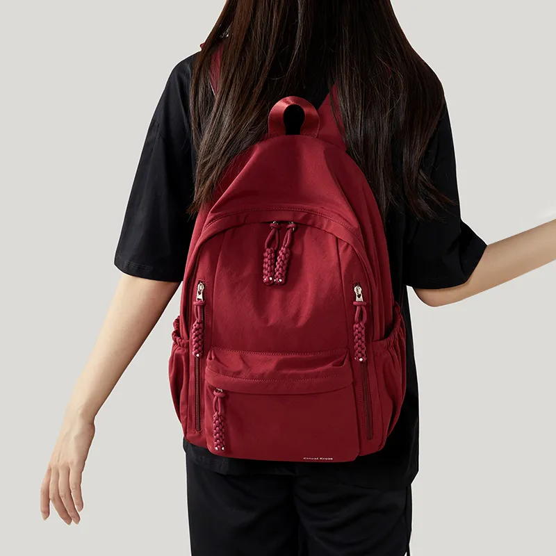 Simvay Clos Fabric Backpack Large Size Women's Burgundy-4