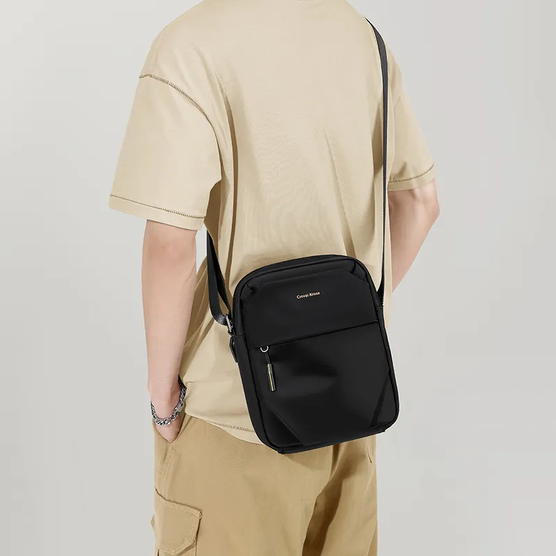 CinvaiKrose Fabric Urban Techwear Messenger Bag Shoulder Bag Crossbody Bag Small Size Men's Black-1