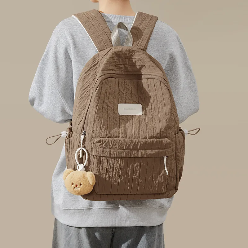 CinvaiKrose Fabric With Synthetic Leather Backpack Large Size Women's Cream White/Milk Tea Beige-6