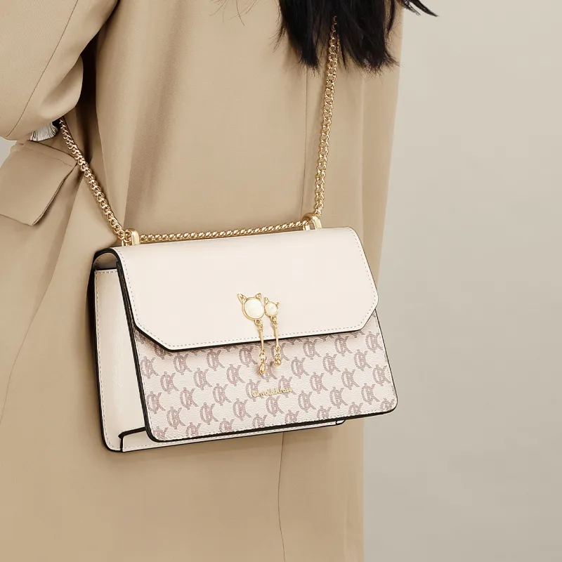 Simvay Clos PVC With Synthetic Leather Shoulder Bag, Crossbody Bag, Small Square Bag Small Size Women's Ecru-4