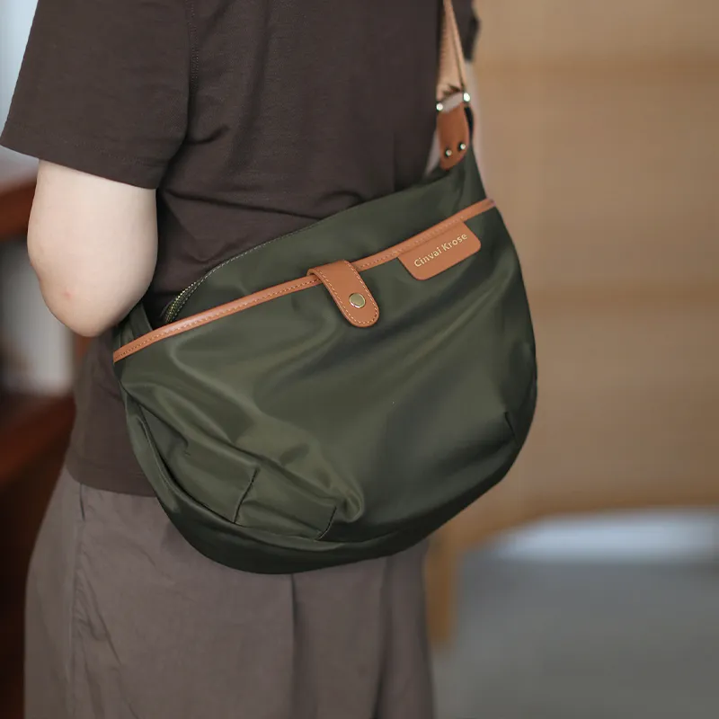 CinvaiKrose Fabric Shoulder Bag, Crossbody Bag, Oxford Dumpling Bag Medium Size Women's Green/Black-1