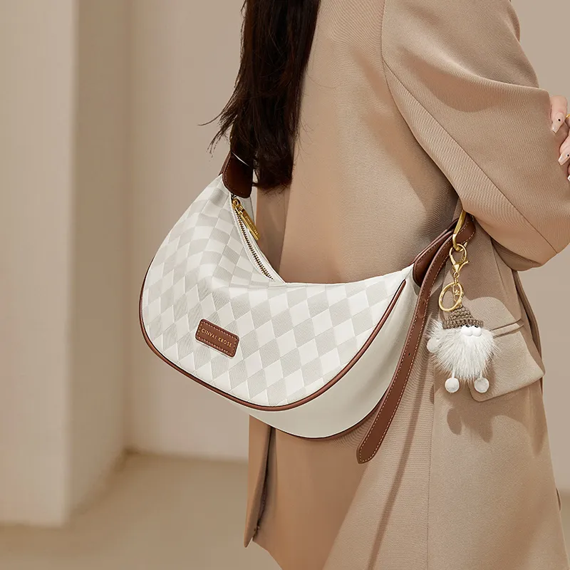 Simvay Clos Cow Leather With Synthetic Leather Crossbody Bag Dumpling Bag Small Size Women's Ecru-1