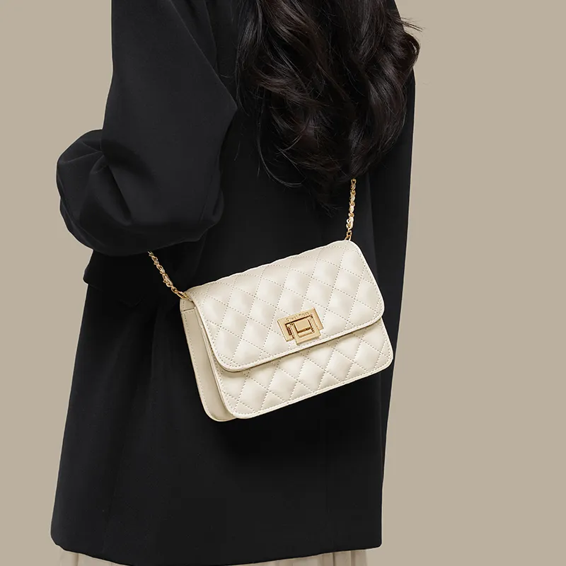 Simvay Clos Cow Leather Patchwork Synthetic Leather Shoulder Bag Crossbody Bag Medium Size Women's Black/Ecru-6