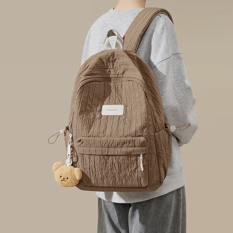 CinvaiKrose Fabric With Synthetic Leather Backpack Large Size Women's Cream White/Milk Tea Beige-8