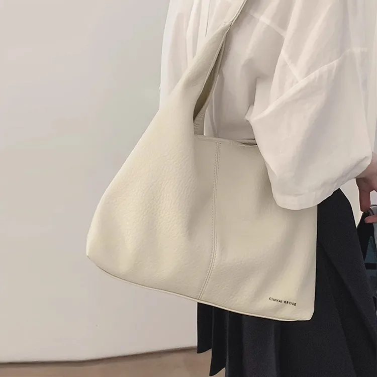 Simvay Clos PU One Shoulder Tote Tote Bag Shopping Bag Shoulder Bag Large Size Women's Ecru/Black/Coffee Brown-5