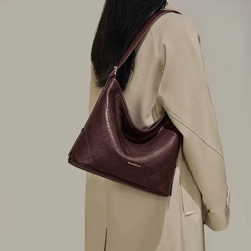 Simvay Clos Cow Leather Patchwork Synthetic Leather Bucket Bags Shoulder Bags Regular Women's Dark Brown/Black-5