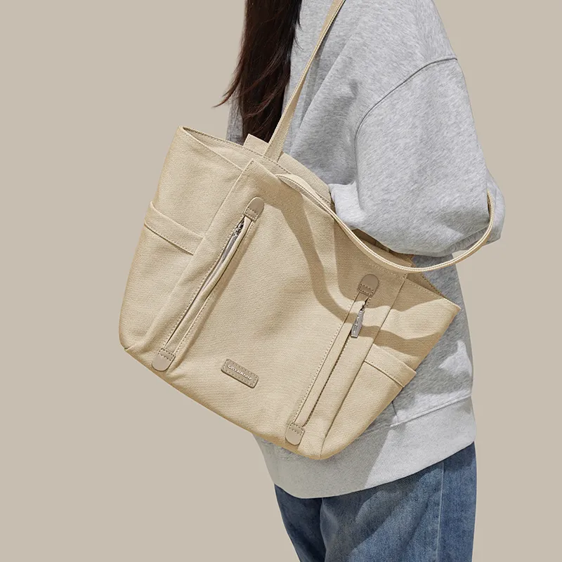 CinvaiKrose Fabric, Synthetic Leather Tote Bag, Shoulder Bag Tubas Women's Beige Apricot/Black-5