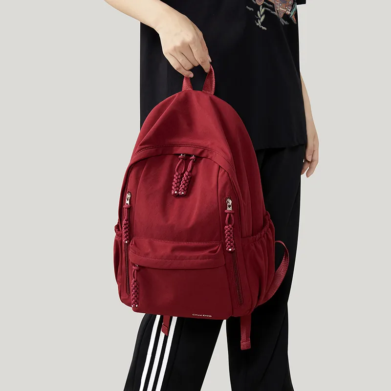 Simvay Clos Fabric Backpack Large Size Women's Burgundy-6