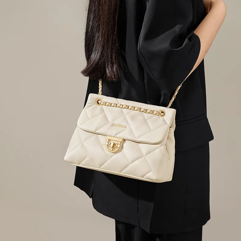 Simvay Clos Cow Leather With Synthetic Leather Shoulder Bag Crossbody Bag Shoulder Bag Small Size Women's Ecru/Black-2