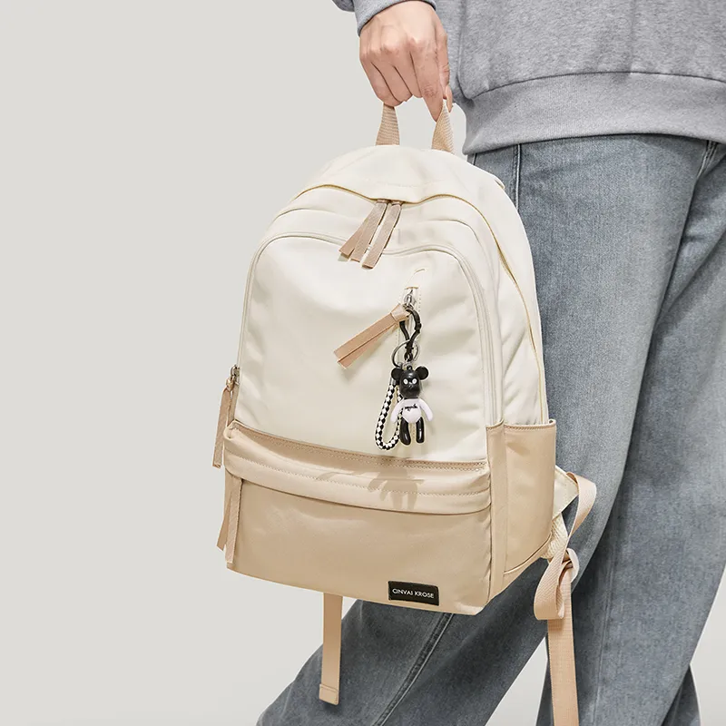Simvay Clos Fabric Backpack Canvas Bag Backpack Large Size Women's Ecru-10