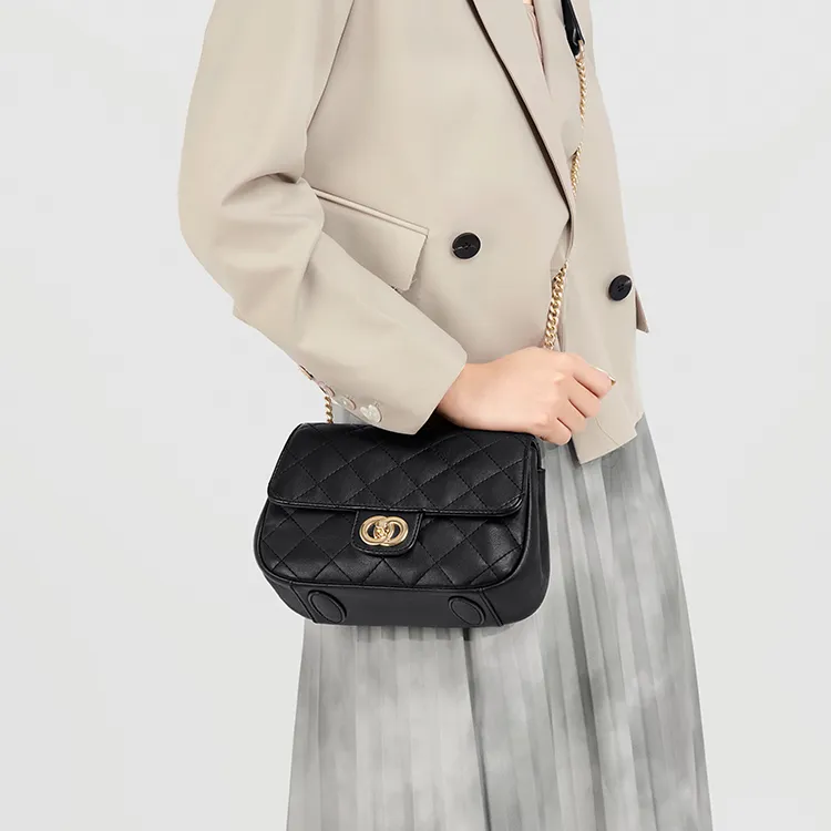 Simvay Clos Cow Leather With Synthetic Leather Shoulder Bag Small Size Women's Midnight Black-3