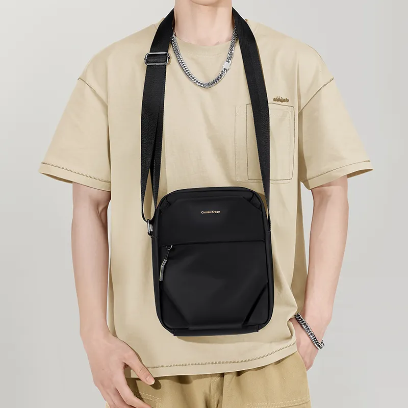 CinvaiKrose Fabric Urban Techwear Messenger Bag Shoulder Bag Crossbody Bag Small Size Men's Black-5