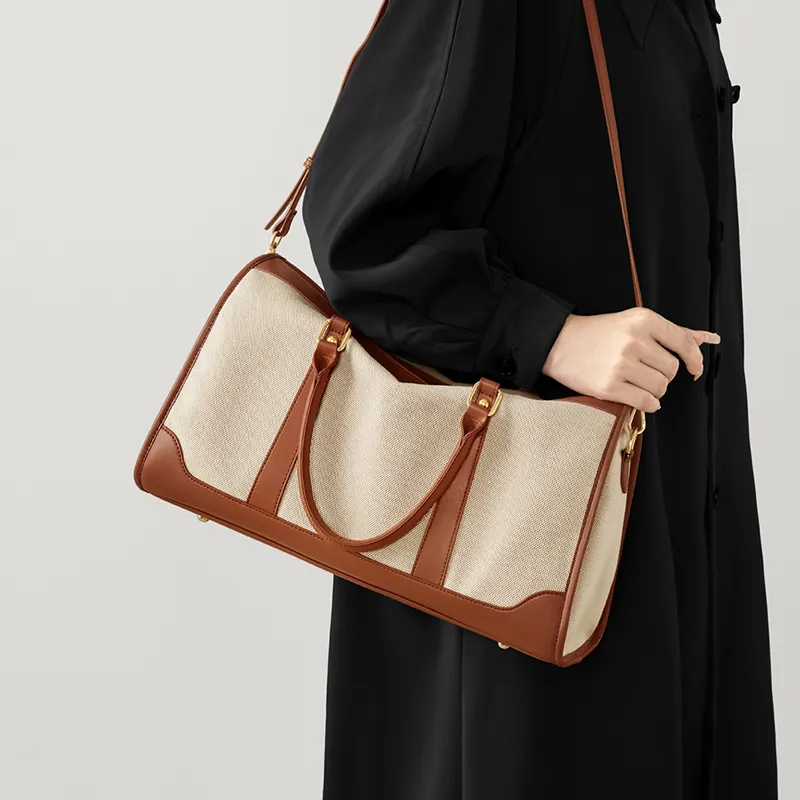 Simvay Clos Fabric With Synthetic Leather Handbag Crossbody Bag Travel Bag Regular Women's Apricot-4