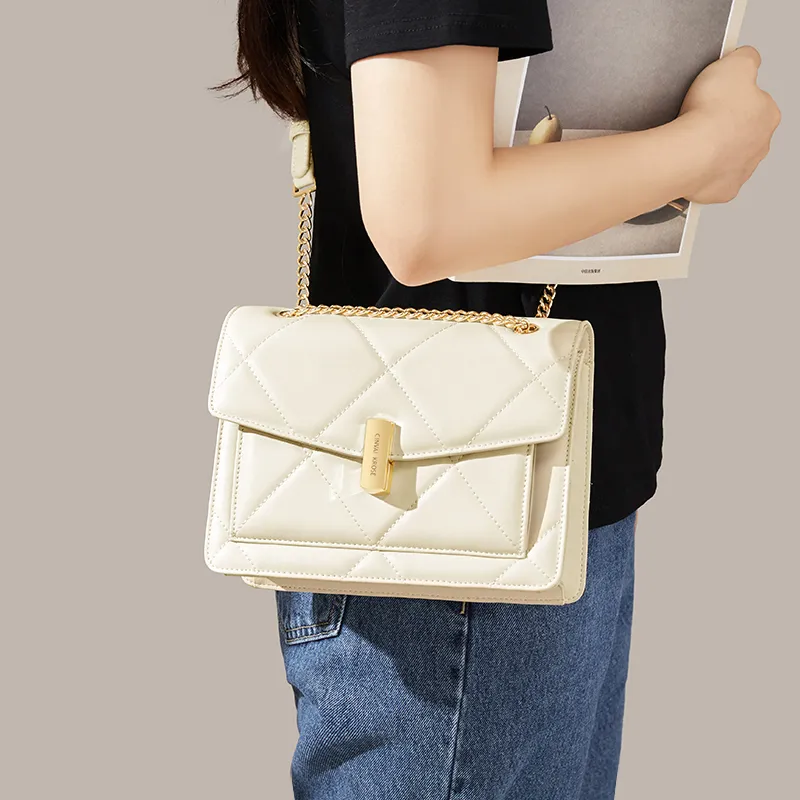 CinvaiKrose Cow Leather With Synthetic Leather Shoulder Bag, Crossbody Bag Women's White/Black-4