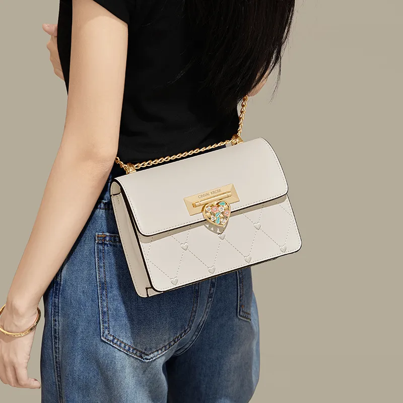 Simvay Clos Cow Leather With Synthetic Leather Shoulder Bag Crossbody Bag Women's White/Black-3