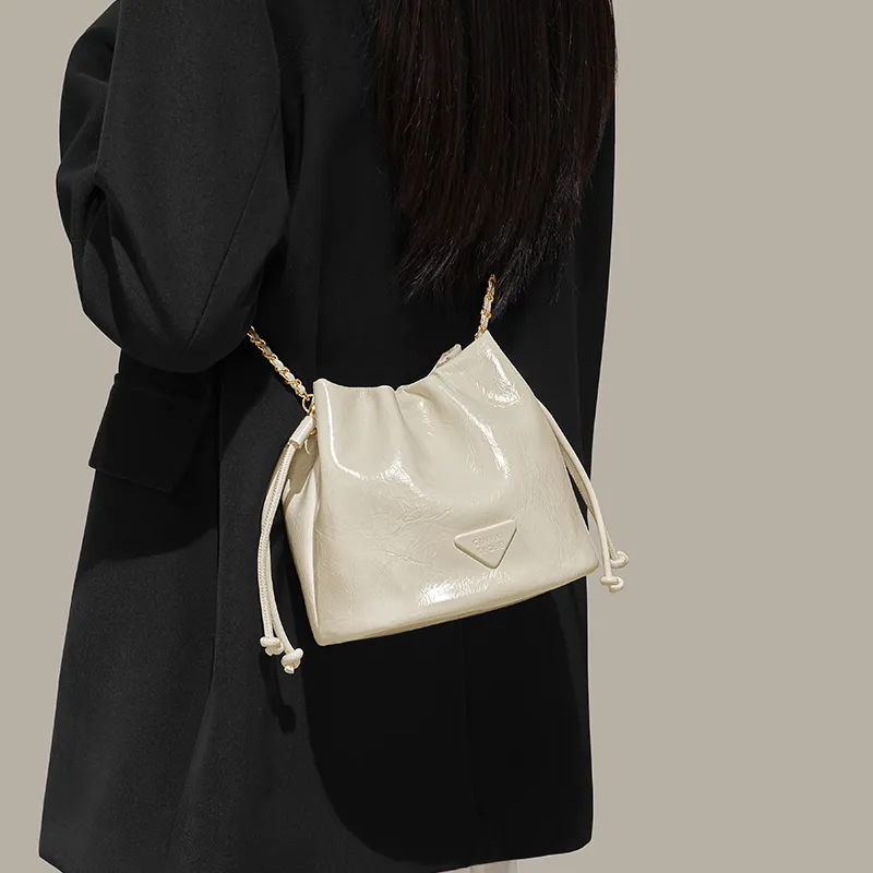 Simvay Clos Cow Leather Shoulder Bag Crossbody Bag Bucket Bag Small Size Women's Black/Brown/White-14