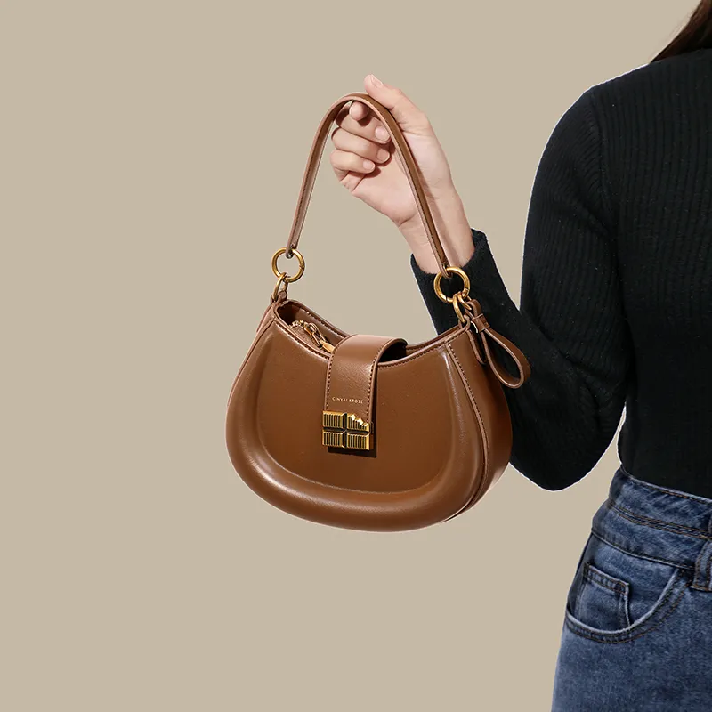 Simvay Clos PU Saddle Bag Shoulder Bag Crossbody Bag Handbag Small Size Women's Ecru/Brown/Black-12