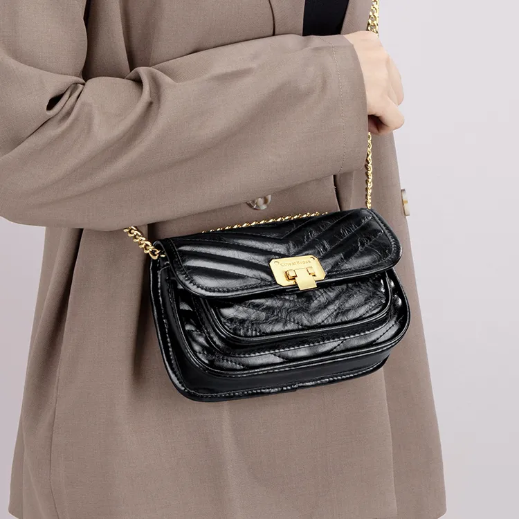 Simvay Clos Cow Leather Shoulder Bag Crossbody Bag Small Size Women's Midnight Black-3