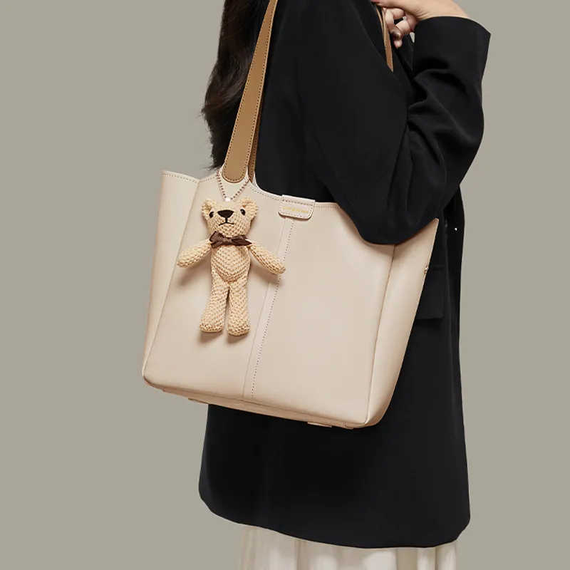 CinvaiKrose Cow Leather Handbag, Tote Bag, Tote Bag, Shoulder Bag Tubas Women's Cream-1