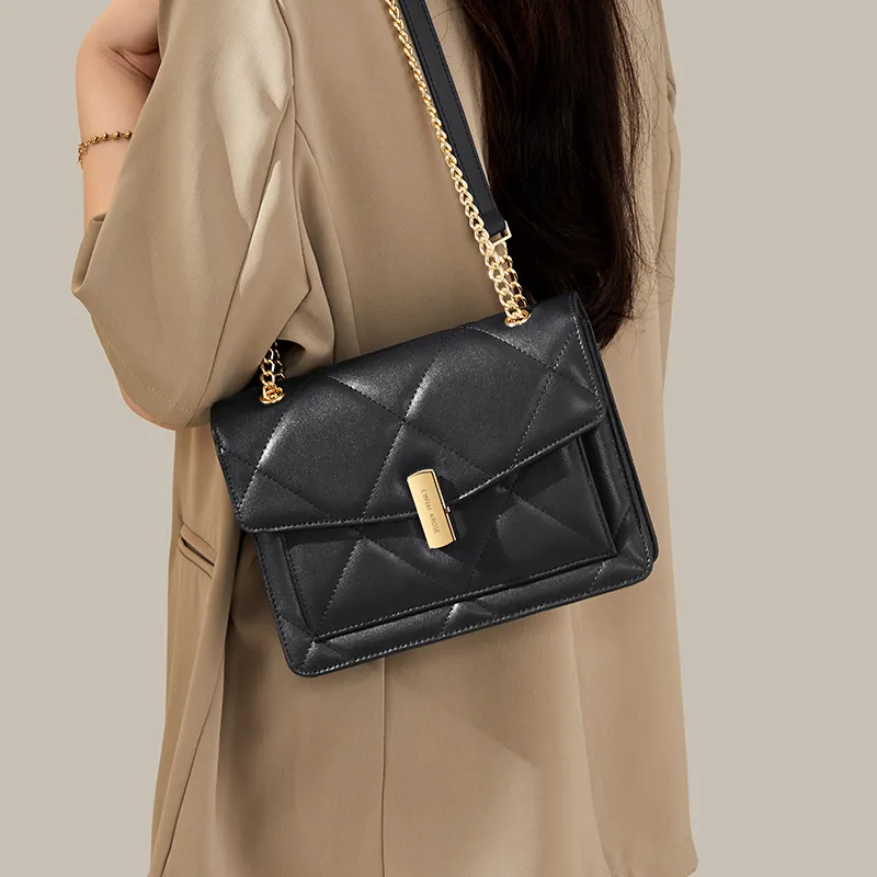 CinvaiKrose Cow Leather With Synthetic Leather Shoulder Bag, Crossbody Bag Women's White/Black-8